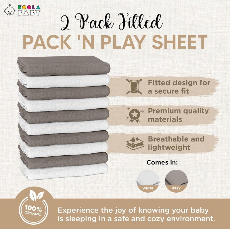 KoolerThings Pack and Play Sheets Fitted - Portable Mini Crib Mattress Sheet for Boys & Girls - Soft Muslin Cotton Playard Sheets - Play Yard Mattress Cover - Fits Most Pack n Play - Safe and Snug for Baby 2 Pack - Image 3